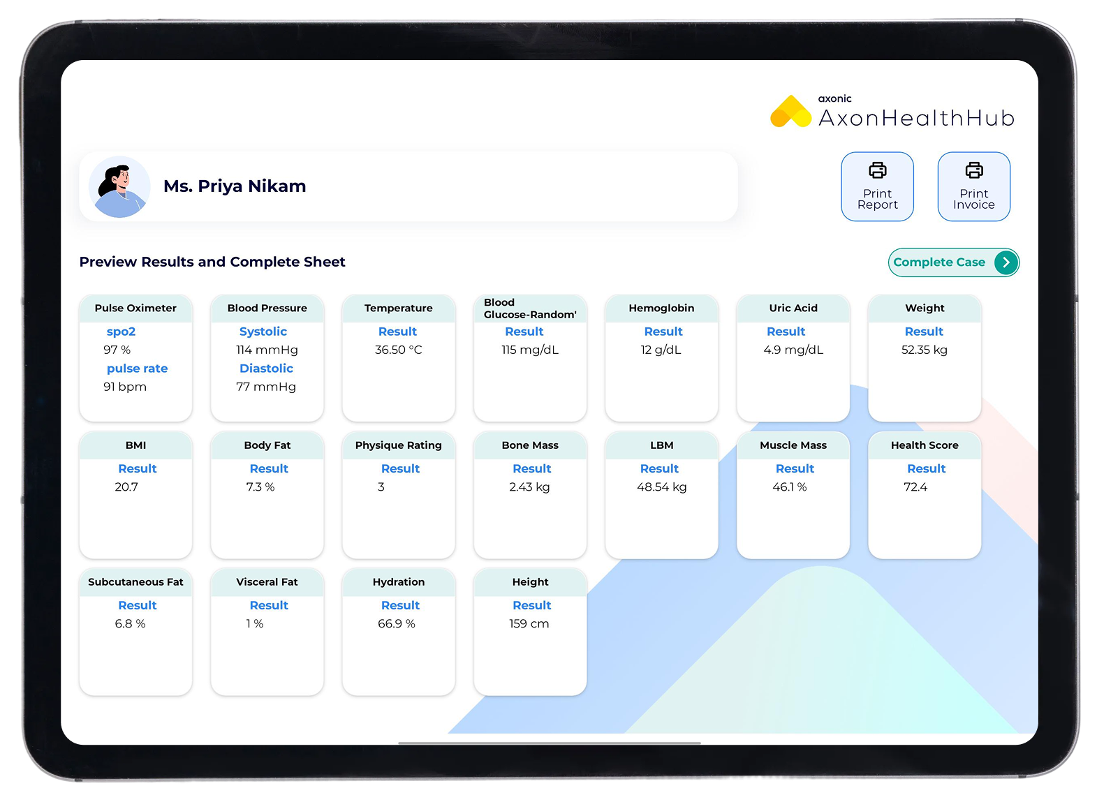 Integrated Vitals & Health Monitoring - AxonHealthHub feature showing AxonHealthHub captures basic vitals for accurate, automated baseline health asse...